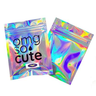 China Moisture Proof Customized hologram resealable mylar bags zipper plastic jewelry makeup transparent holographic smell proof bags for sale