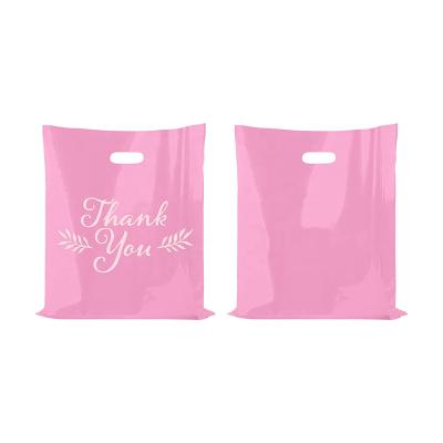 China Clothes Packaging Thank You Merchandise Bags Retail Shopping Goodie Bag with Die Cut Handle Tear-Resistant Recyclable Plastic Poly Shopping Bags for sale