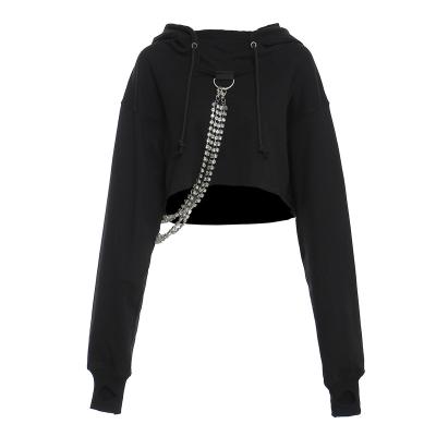 China Street Fashion Breathable Long Sleeve Hoodie Pullover Crop Top Chained Short Lounge Use Women's Hoodies And Sweatshirts for sale