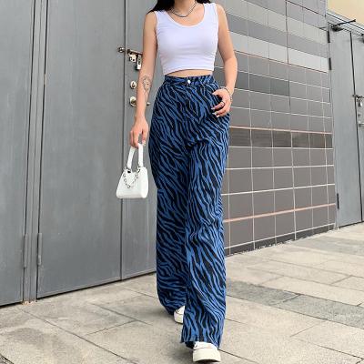 China Autumn/Winter Breathable Wide Leg Pants Ladies Blue Loose Cotton Pants High Waist Casual Jeans for sale