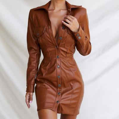 China Wholesale Women Breathable Faux Leather Dresses And Back Hollowed Out PU Skirt for sale