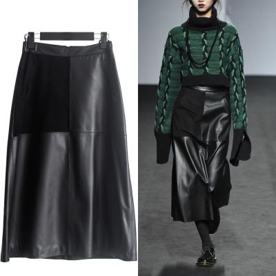 China 2021 Spring Autumn Ins Fashion A Real Black Sheep Line Long Skin Breathable Midi Leather Skirts For Women for sale