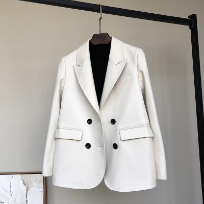 China Latest Fashion Viable Wholesale High Quality Designed Casual White Women Leather Jackets Blazer Coat For Ladies for sale