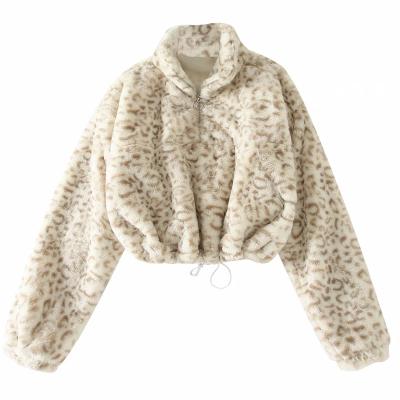 China Wholesale Breathable Women Girls Pullovers Shear Jacket Sport Faux Fur Leopard-print Shorts Coat for sale