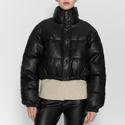 China Waterproof Women's Winter Coats 2021 Pu Bubble Jacket Crop Women's Leather Padded Jackets And Coats for sale