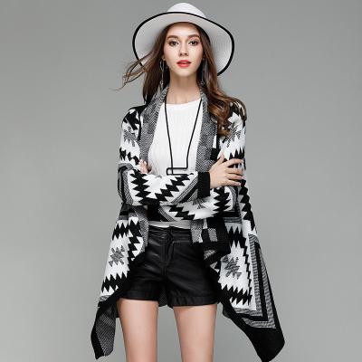 China Breathable Black And White Plaid Ladies Fall Irregular Long Cardigan Sweater Coat for sale