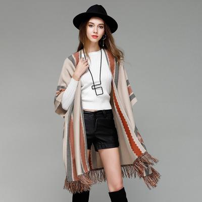 China New Breathable Autumn Elegant Women's Tassels Knit Sweater Coat Bat Sleeve Soft Long Shawl for sale