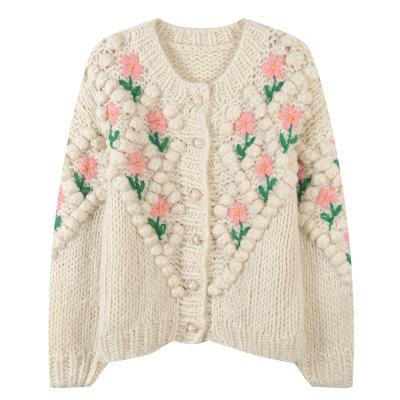 China Breathable Custom Design Embroidery Floral Cardigan Ladies Loose Fashion Sweater Women for sale