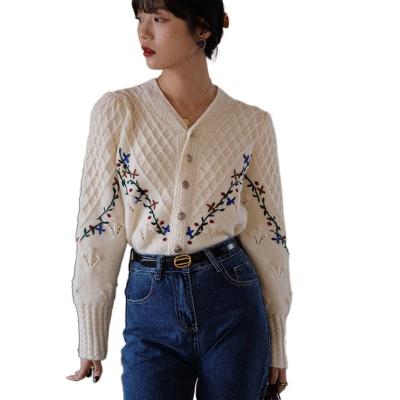 China AW21 fashionable alpaca anti-pilling mixed chic lady girl premium french knitted cardigan fancy style vintage diamond and embroidery for sale