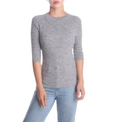 China Wholesale High Quality Medium Sleeve Round Neck Gray Black Spring Pullover Sweater Women High Quality Medium Simple Sweater Women for sale