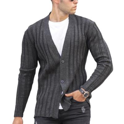 China Autumn New Anti-wrinkle Rib Sweater Men Knitted Cardigan European Warm Popular V-Neck Slim Fit Leisure Outwear Solid Cotton Home Sweater for sale