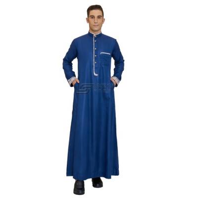 China Polyester spun or Saudi Arabian TR fabric high quality robe or Korean imitation Daffah thobe fabric style muslim clothing for man for sale