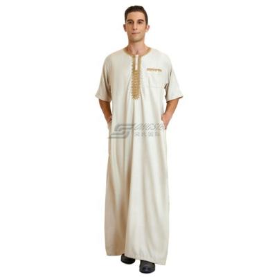 China Spun Polyester Or Imitation Korean Fabric Mens Muslim Kaftan Islamic Arab Long Sleeve Stand Collar Thobe Robe for sale