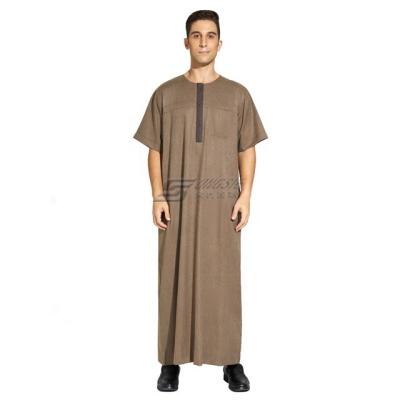 China Spun Polyester Or Imitation Korean Fabric Mens Muslim Kaftan Islamic Arab Long Sleeve Stand Collar Thobe Robe for sale