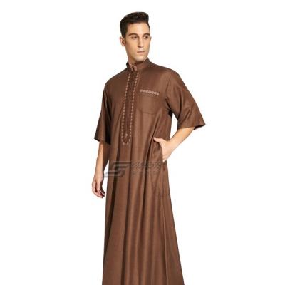 China Spun Polyester Or TR Fabric Muslim Clothing Or Korean Islamic Moroccan Robe Imitation Cotton Linen Robe Cloth For Men Popular This Summer for sale