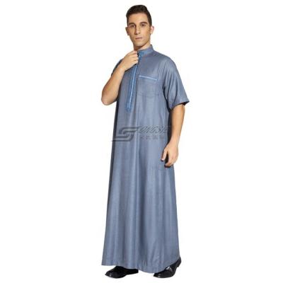 China Hot selling spun polyester or men thobe from TR fabric or imitation Korean fabric with cotton and canvas material V-neck long sleeves Dubai Muslim Causal Islamic men's robe for sale