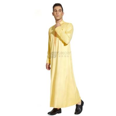 China Polyester spun or lightweight Qatar stand collar robe Middle East men's robe Muslim men's robe wholesale polyester TR fabric or imitation Korean fabric for sale