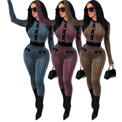 China Breathable Modest Woman Pants Long Sleeve Overalls For Lady Elegant Spring Jumpsuit Bodycon Overalls Plaid One Piece Playsuits for sale