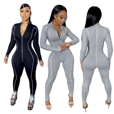 China Logo Woman Fall Clothing One Piece Jumpsuit Casual Long Sleeve Halterneck Women Custom Made Breathable Rompers Wholesale for sale