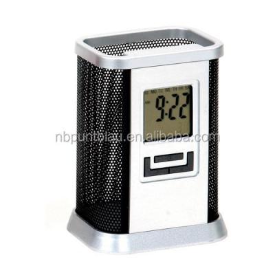 China Desktop popular digital plastic table clock with pen holder for sale