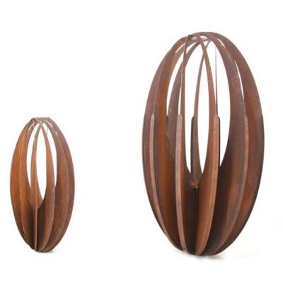 China Outdoor Garden Rusty Metal Hollow Sphere Lamp Corten Steel Home Art Sculpture for sale