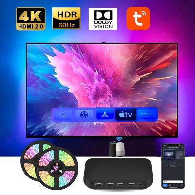 China Indoor Smart Ambient TV Led Backlight For 4K Device Sync Box HDMI 2.0 Led Strip Lights Alexa Voice Google Wifi Kit Aux Control for sale