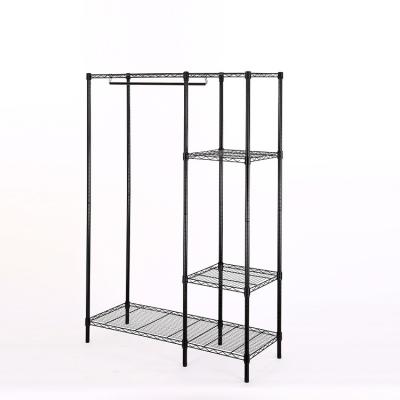 China Viable Simple Assemble Multifunctional Black Steel Wardrobe Clothing Wire Shelving Garment Rack for sale