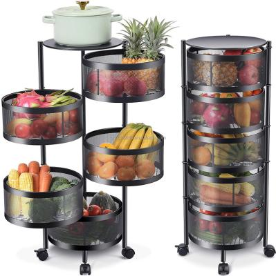 China Rotating Kitchen Storage Rack Vegetable Rack Floor-holding Multi-layer Kitchen Storage Rack Household Storage Shelf for sale