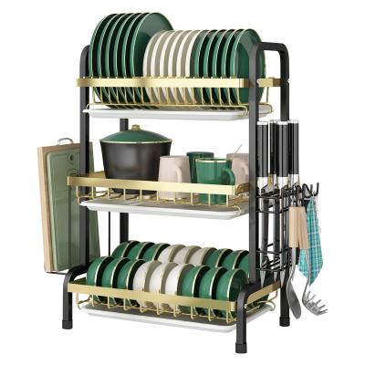 China Freestanding Perforated Rack Household Multi-Function Kitchen Drain Rack Kitchen Dishes and Dishes Storage Rack for sale