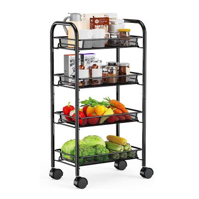 China Revolving Kitchen Storage Baskets Rack Stackable Metal Basket Kitchen Organizer Storage Shelf Cube Fruit Vegetable Trolley Cart for sale