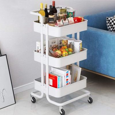 China Kitchen Custom Designed 3-Layer Snacks Organizer Storage Trolley Cart Family Storage Rack with Wheels and Handles for sale