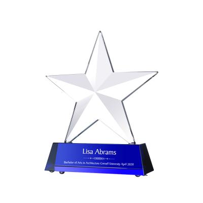 China China unique design hot selling clear crystal engrave star shape trophy for souvenir gift for sale