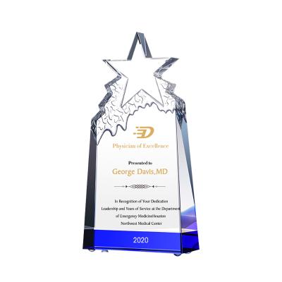 China High Quality China Custom Craved Crystal Star Awards And UV Printing Trophy For Corporate Celebration for sale