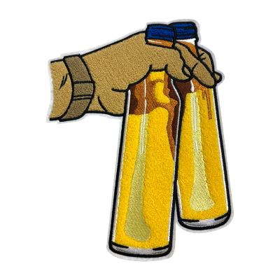 China Cutey Color Bottle Handmade Accessories Patches Yellow Logo Sew On Chenille Patches for sale