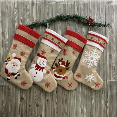 China Wholesale Bulk Festival Decoration Selection Red and White Plaid Kid's Burlap Embroidered Christmas Stocking Ornaments for sale