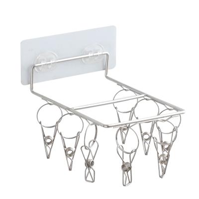 China 201 Modern Stainless Steel Wall Hanging Sock Hangers with 8 Clips Easy to Use in Bathroom Cloth Hanger Holder for sale