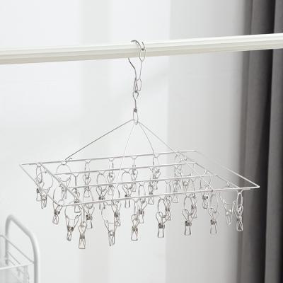 China Modern Multifunctional 2.7mm Wire Frame Stainless Steel Clothes Hanger For Socks Underwear Hanger Rack With 30 Clips for sale