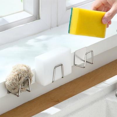 China Sustainable 304 Stainless Steel Kitchen Sponges Rack Self Adhesive Sink Sponges Drain Drying Rack Kitchen Sink Accessories Organizer for sale