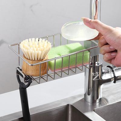 China Sustainable Stainless Steel Sink Hang Drain Storage Rack Dry Towel Organizer Sink Sponge Holder Storage Rack For Home Kitchen for sale