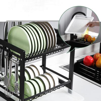 China Stainless Steel 2 Tier Dish Drainer Rack Kitchen Black Sink Rack Viable Dish Drainer for sale