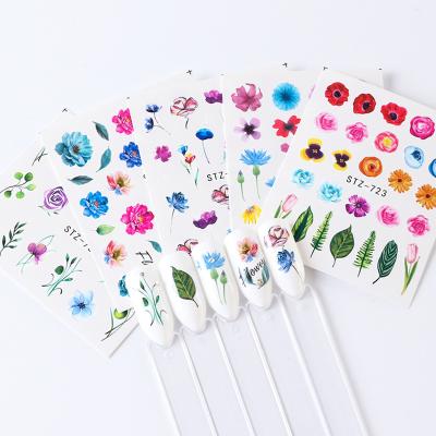 China Cute Korean Paper 24 Leaves Flowers Nail Sticker Decoration Color Mounted Water Transfer Nail for sale