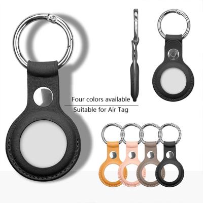 China Shockproof For AirTag Tracker Genuine Leather Holder With Key Chain Easy Carry AirTag Cover For Keys Airtag Leather Key Ring Saddle Brown for sale