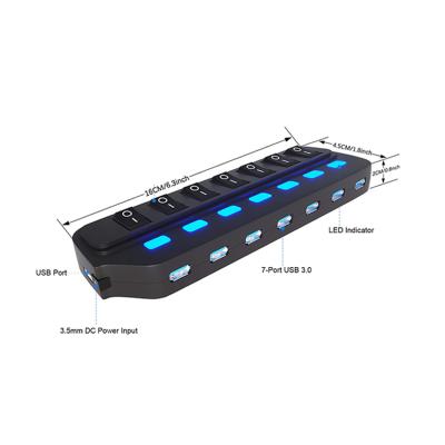 China Ultra Slim 7-Port USB 3.0 Data Hub Aluminum Alloy USB 7 Hub USB 3.0 Port Port Hub With Swith For Transfer Data USB Hub Multi Port for sale