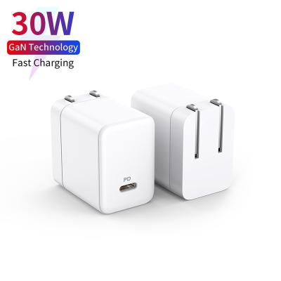 China New Trending GaN 30W Smartphone Wall Charger 1 Ports TYPE-C Wall Charger PD Fast Charger iPhone 12 Gan For for sale