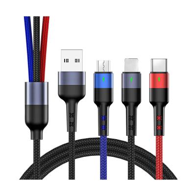 China 3in1 Fast Charging New Style Compatible Multiple Devices Small Soft High Speed ​​Transfer Led 3 in 1 Charging Cable for sale