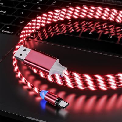 China Wholesale Flat Magnetic Plug 1m 2m Led Light Flowing Luminous Magnetic Charging Micro USB Cable Type C For Android for sale