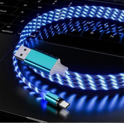 China Flat Magnetic Plug 3 in 1 LED Flow USB Magnetic Charger Led Cable Type C Charging UBS Colorful Micro Cable for sale