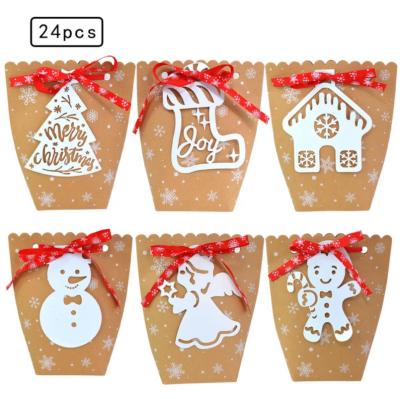 China 24 Pcs/Pack Snowflake Kraft Paper Bag Christmas Recyclable Gift Food Christmas Packaging Boxes for sale