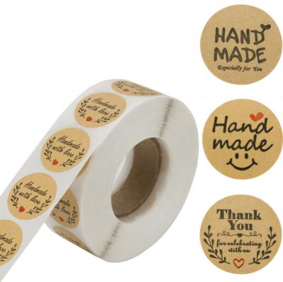 China Kraft Paper Round Thank You Handmade Kraft Paper Sticker Gift Package Sealing Label for sale