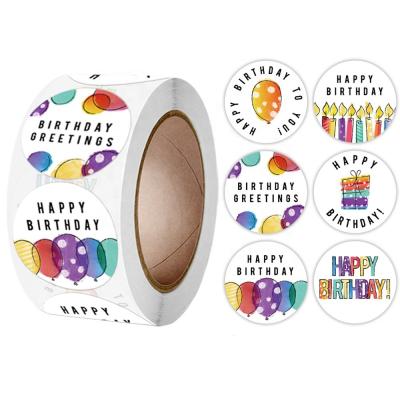 China Waterproof 1inch Gift Sealing Stickers 500pcs Happy Birthday Die Cut Sticker Customized for sale